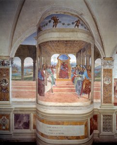 Svatý Benedikt opouští římskou školu freska kláštera od Antonia Bazzi dit il Sodoma (1477 - 1549) vyprávějící o životě svatého Benedikta z Nursie (480 - 567), zakladatele řádu Benediktinů 1503 - 1508 Opatství Monte Oliveto Maggiore , od Giovanni Antonio Bazzi Sodoma