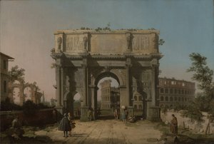 Pohled na Konstantinův oblouk s Koloseem, 1742-5 od Giovanni Antonio Canal
