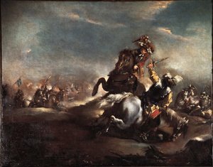 Duel of Knights (Rytíři bojující) Malba Giovanni Antonia Guardiho (1699-1760) Benátské Museo Correr