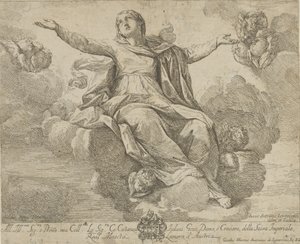 Nanebevzetí Panny Marie, která sedí v oblacích s rozpřaženýma rukama, ang..., 1685-1720. od Giovanni Antonio Lorenzini