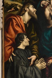 Oltář svaté Kateřiny, Madony s dítětem mezi svatými Filipem a Jakubem a dárcem Giacomem Schizzim, Il Pordenone 1522, Detail od Giovanni Antonio Pordenone