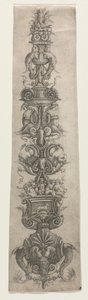 Vzpřímená arabeska s maskami, Amorky a Nereidami od Giovanni Antonio da Brescia