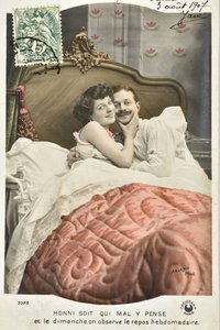 Pohlednice: Honni be qui mal myslel y / neděle odpočinek týdně - datum 1907 od Phillipe de Marlier