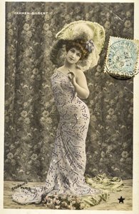 Pohlednice: Portrét Carmen Gilbert, umělkyně Music hall od Phillipe de Marlier