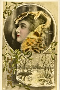 Pohlednice: Portrét mademoiselle Dufresne, umělkyně Music Hall od Phillipe de Marlier