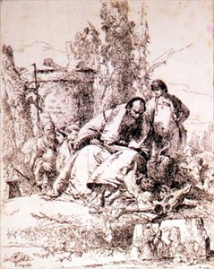 Čaroděj zkoumá lebky (lept) od Giovanni Battista Tiepolo