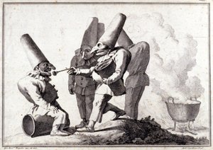 Skupina Pulcinella (italsky Polichinelle). Kresba perem a lavírovaná značka tužkou od Giovanni Battisty (Giambattista) Tiepolo (1696-1770). od Giovanni Battista Tiepolo