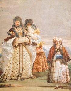 Zimní procházka, Giambattista Tiepolo (1696-1770), freska, detail, Gotický pokoj, Host Quarters of Villa Valmarana ai Nani, Vicenza, Itálie od Giovanni Battista Tiepolo