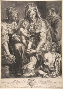 Panna a dítě se svatou Kateřinou, Františkem z Assisi a Janem Křtitelem, polovina 17. století.