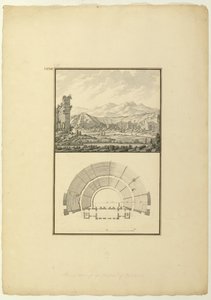 Pohled a plán divadla Hierapolis (nyní Pamukkale), cca 1750 (pero a inkoust a mytí na papíře)