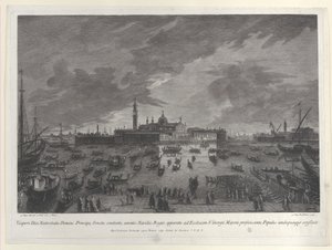 Noční pohled na procesí na Štědrý den dóžete a benátského senátu do San G..., 1763. od Giovanni Battista Brostoloni