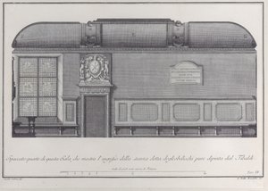 Deska 4: průřez sálem Boloňského institutu se vstupem do r..., 1756.