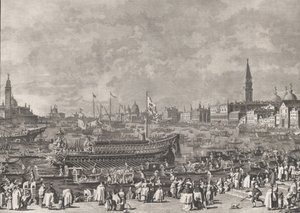 Deska 5: Dóže v Bucintoro Odjezd do Porto di Lido v den Nanebevstoupení Páně, f..., ca. 1766.