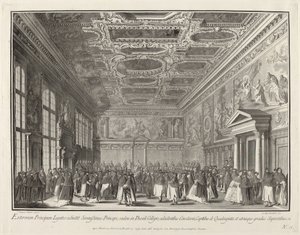 Přijetí dóžetem zahraničních velvyslanců v Sala del Collegio, 17631766.
