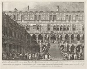 Dóže korunovaný na Scala dei Giganti vévodského paláce, 17631766.