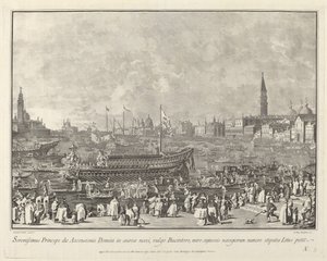 Dóže v Bucintoro Odjíždí do Porto di Lido v Den Nanebevstoupení Páně, 17631766. od Giovanni Battista Brostoloni