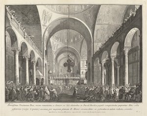 Nově zvolený dóže představený lidem v San Marco, 17631766.