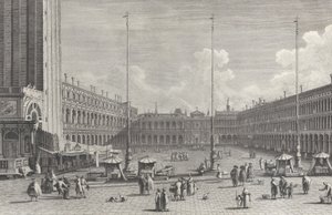 Pohled na náměstí Piazza San Marco s kostelem San Geminiano na druhém konci a postavami a..., 1763.