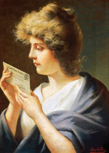 Dívka s dopisem, obraz Giovanni Battista Chiocchetti (1843-1917)