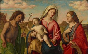 Panna s dítětem a svatou Kateřinou a svatým Janem Křtitelem, asi 1515 od Giovanni Battista Cima da Conegliano