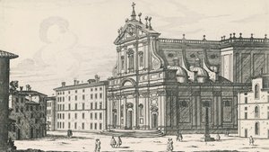 Kostel svatého Ignáce z Loyoly v Campus Martius, Řím, rytina Giovanni Battista Falda (1640 nebo 1643-1678), Itálie