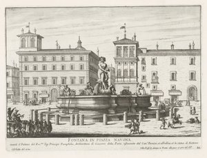 Fontana del Moro na náměstí Piazza Navona te Rome Fontána na náměstí Piazza Navona (název na objektu) Fontány Říma (název série) Fonteinen van Rome (název série) od Giovanni Battista Falda