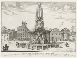 Fontána Triton na náměstí Piazza Barberini v Římě Fontána Mr. Prencipe di Pallestrina (název na objektu) Fontány Říma (název série) Fonteinen van Rome (název série) od Giovanni Battista Falda