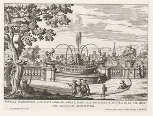 Fontein in de tuinen van de Villa Aldobrandini te Frascati Fontána Belvedere ve Frascati, postavená nad podlahou předchůdce na této straně (...) (nadpis na objektu) Fontány vil ve Frascati (název série) Fonteinen van Frascati (název série) od Giovanni Battista Falda