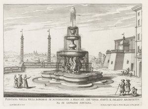 Fontein in de tuinen van de Villa Mondragone te Frascati Fontána ve vile Borghese di Mondragone ve Frascati (...) (název na objektu) Fontány vil ve Frascati (název série) Fonteinen van Frascati (název série) od Giovanni Battista Falda