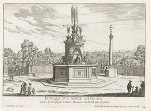 Fontein na Piazza San Pietro in Montorio op de Janiculumberg te Rome Fontána na hoře Gianicolo (název na objektu) Fontány Říma (název série) Fonteinen van Rome (název série) od Giovanni Battista Falda