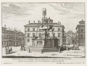 Fontein na náměstí Piazza Santa Maria v Trastevere Fontána na náměstí baziliky S. Maria in Trastevere (název na objektu) Fontány Říma (název série) Fonteinen van Rome (název série) od Giovanni Battista Falda