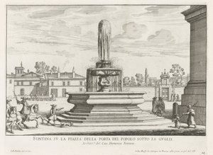 Fontein na náměstí Piazza del Popolo te Rome Fontána na náměstí Piazza della Porta del Popolo pod věží (název na objektu) Fontány Říma (název série) Fonteinen van Rome (název série)
