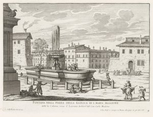 Fontein na náměstí Piazza di Santa Maria Maggiore te Rome Fontána na náměstí baziliky S. Maria Maggiore (název na objektu) Fontány Říma (název série) Fonteinen van Rome (název série) od Giovanni Battista Falda
