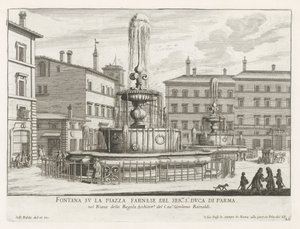 Fonteinen na Piazza Farnese te Rome Fontána na náměstí Piazza Farnese společnosti ser.mo sro Duca di Parma (název na objektu) Fontány Říma (název série) Fonteinen van Rome (název série) od Giovanni Battista Falda