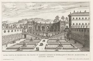 Tuinen van de Villa Mondragone te Frascati Další perspektivní pohled na divadlo a přilehlou zahradu (...) (titul na objektu) Fontány vil ve Frascati (název série) Fonteinen van Frascati (název série) od Giovanni Battista Falda