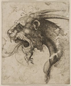Hlava Chimera par Franco (tzv. Semolei) (pero, hnědý indický inkoust na papíře) od Giovanni Battista Franco