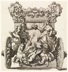 Zadní pohled na první kočár lorda Catelmaina Postaven v roce 1686 Andrea Cornely po Ciro Ferri (1634-1689)