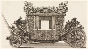 Boční pohled na první kočár (1686) lorda Castelmaina Postaven v roce 1686 Andrea Cornely po Ciro Ferri, 1687-1700