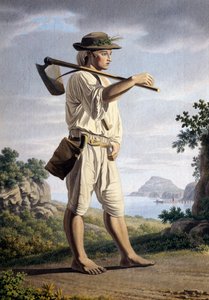 Farmář v pozadí Campi Flegrei, Giovan Battista Lusieri (cca 1755-1821), akvarel na papíře, 32x23 cm, Itálie