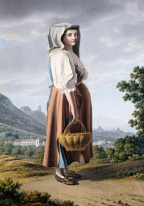 Rolník v pozadí Maddaloni, Giovan Battista Lusieri (cca 1755-1821), akvarel na papíře 32x23 cm, Itálie