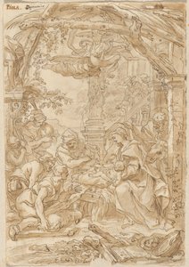Klanění pastýřů, asi 1680-1690 (kresba perem a tuší) od Giovanni Battista Merano