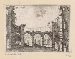Pozůstatky Kolosea v Římě Listesso (název na objektu) Pohledy na Řím (název série) Alcune vedute et prospettive di luoghi dishabitati di Roma (název série) od Giovanni Battista Mercati