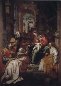Obraz Klanění tří králů od Giovanniho Battisty Perolliho (16. století) 1567 Genes, Museo Diocesano od Giovanni Battista Perolli