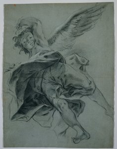 A Flying Angel recto, Studie rukou hrajících na nástroje verso, 1723-1727. od Giovanni Battista Piazzetta