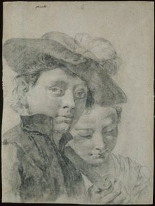 Mladý chlapec s opeřeným kloboukem a mladá dívka od Giovanni Battista Piazzetta