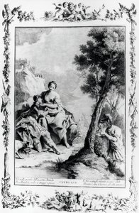 Armida a Rinaldo viděni křižáky Carlem a Ubaldem, zpěv XVI, Jeruzalém doručen od Giovanni Battista Piazzetta
