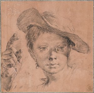 Chlapec ukazuje zvednutou pravou rukou od Giovanni Battista Piazzetta