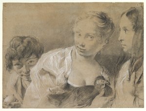 Chlapec s vejcem, dívka se slepicí a přihlížející žena od Giovanni Battista Piazzetta