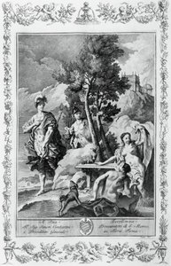 Carlo a Ubaldo na Šťastných ostrovech, rytina, Giovanni Battista Piazzetta (1683-1754) pro Canto XV Jeruzalém Dodáno, Torquato Tasso (1544-1595), Giovanni Battista Albrizzi vydání, Benátky, Itálie od Giovanni Battista Piazzetta