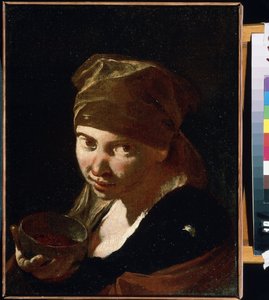 ""Portrait Of A Little Girl"" Dítě skromného původu, sluha nebo rolník. Obraz Giovana Battisty (Giambattista) Piazzetta (1683-1754) Muzeum umění Michaila Krošitského z 18. století, Sevastopol (Sevastopol) Ukrajina od Giovanni Battista Piazzetta